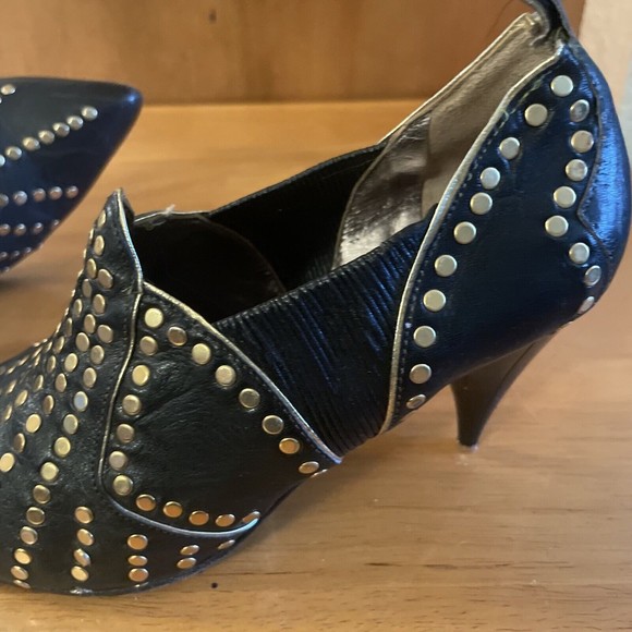 VTG El Vaquero Italy Ankle Boot High Heel Gold Studs Size 37 6-6.5 Booties - Picture 15 of 16